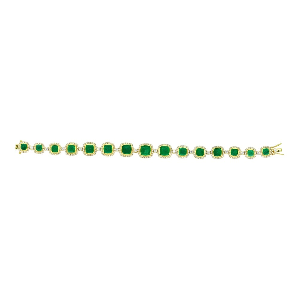 Emerald Colour Stone Bracelet with Diamond Halos in Open Settings